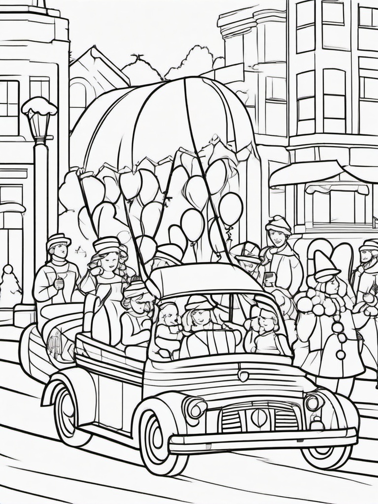 Christmas Parade Coloring Pages - Festive Celebration with Floats  minimal black outline printable sheet, coloring page