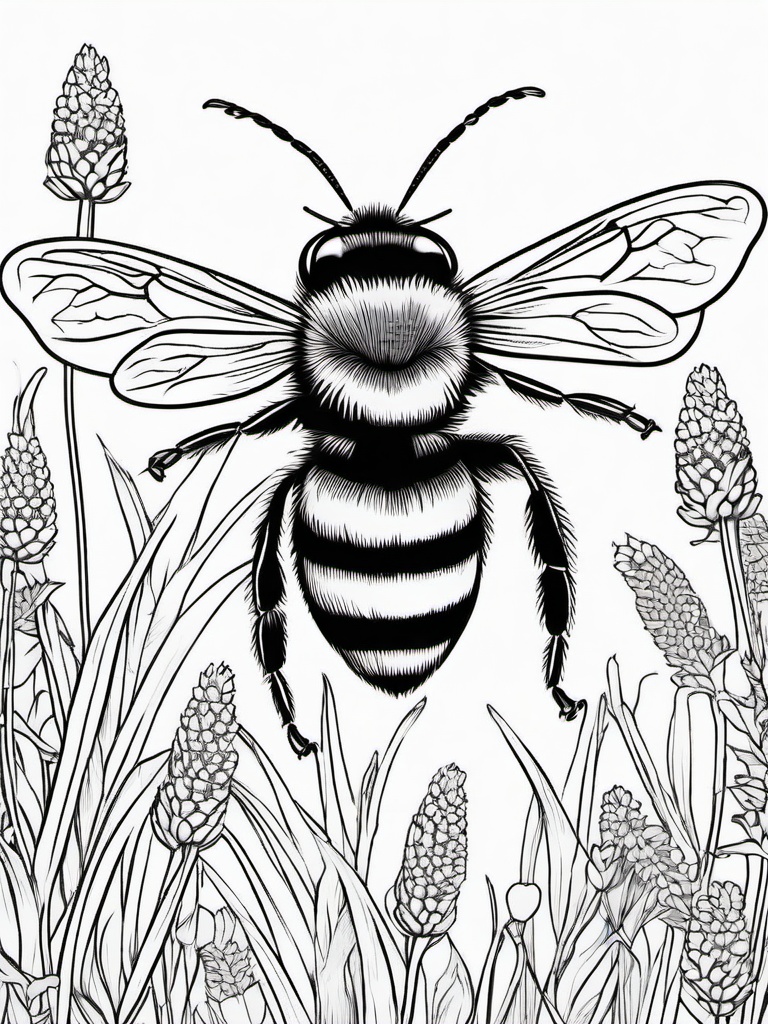 Bumblebee Coloring Pages - Bee with a field of lavender in the background  simple coloring pages