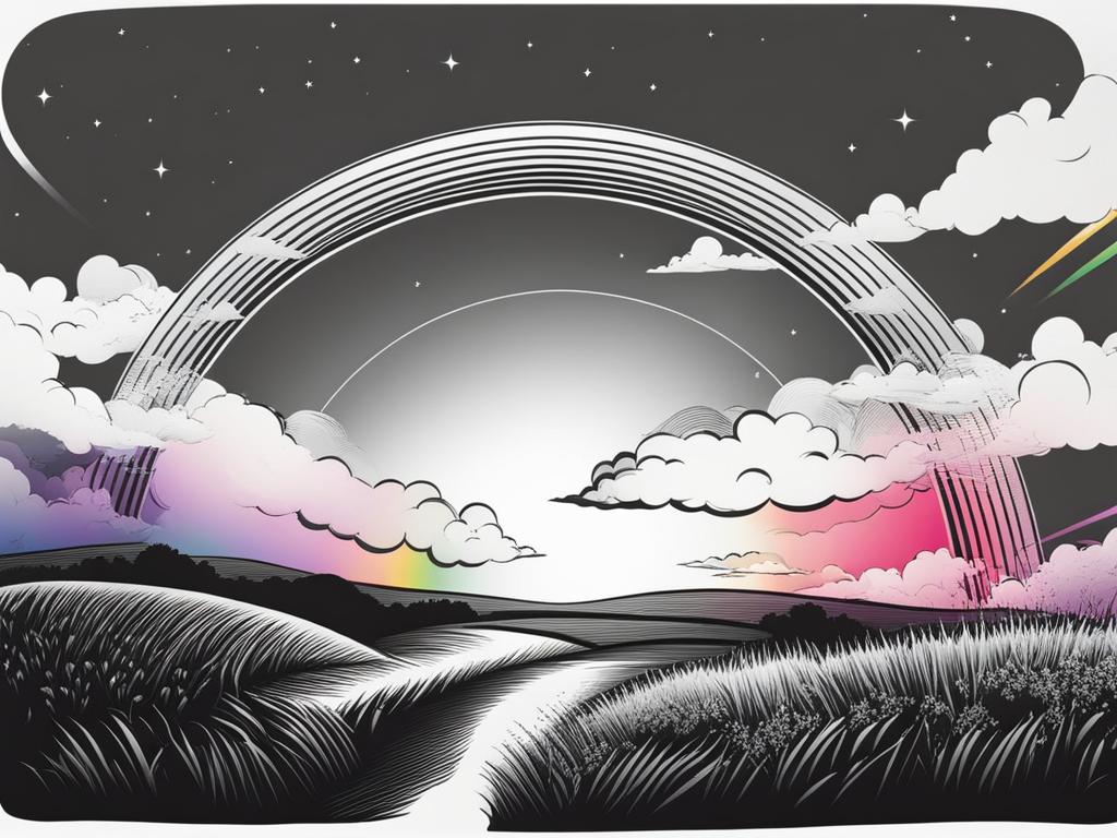 rainbow clipart black and white in a colorful sky - featuring its vibrant arch. 