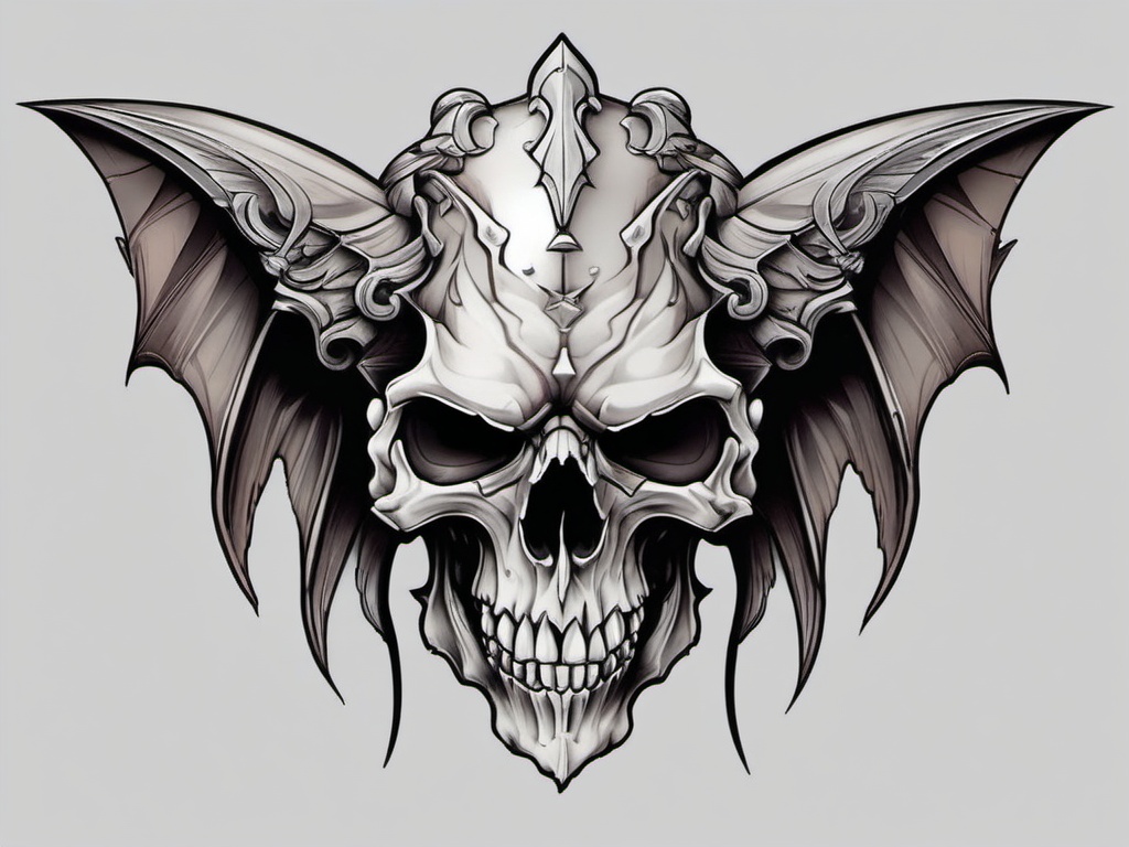 gargoyle skull tattoo  simple color tattoo design,white background