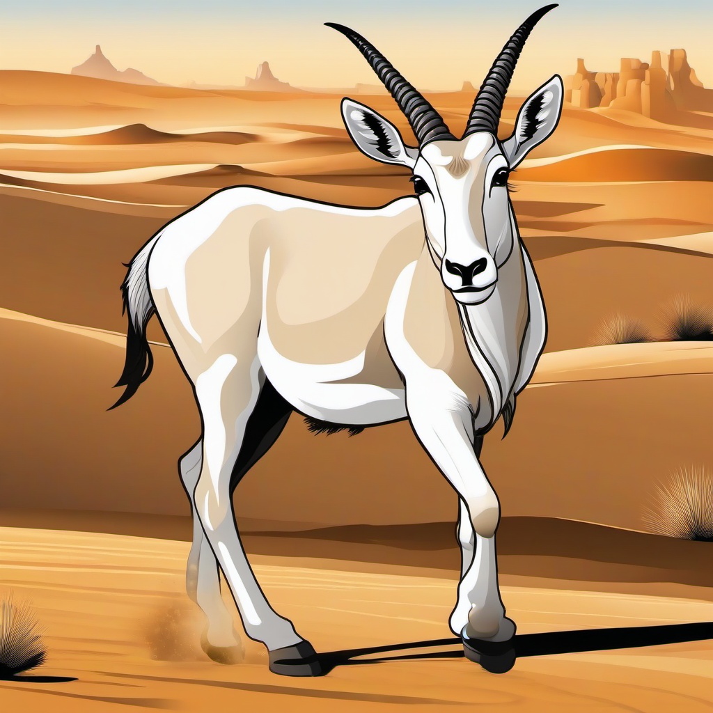 Addax cartoon - Addax walking across hot desert sands  