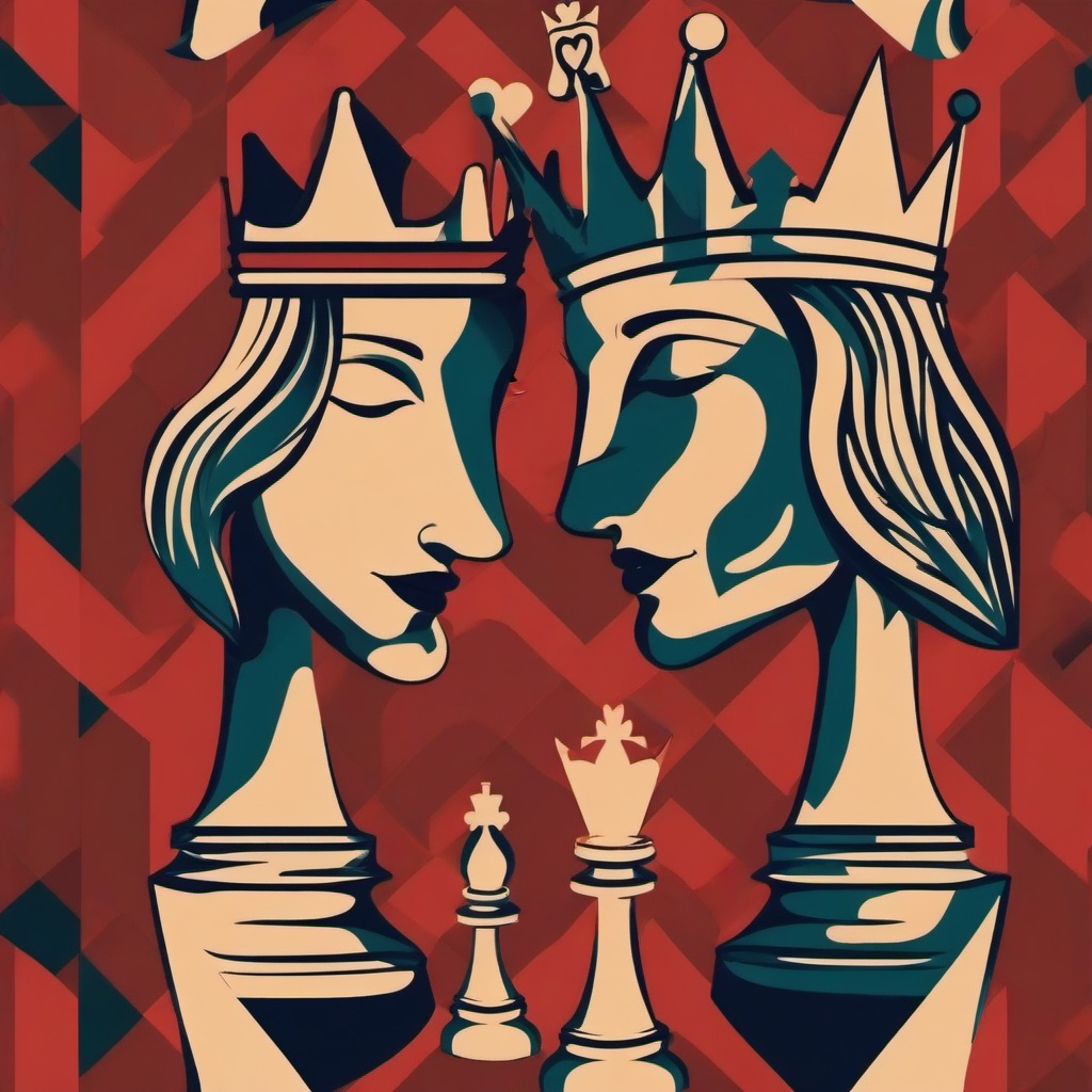 King Queen Chess Tattoo - Celebrate love with a strategic twist.  minimalist color tattoo, vector