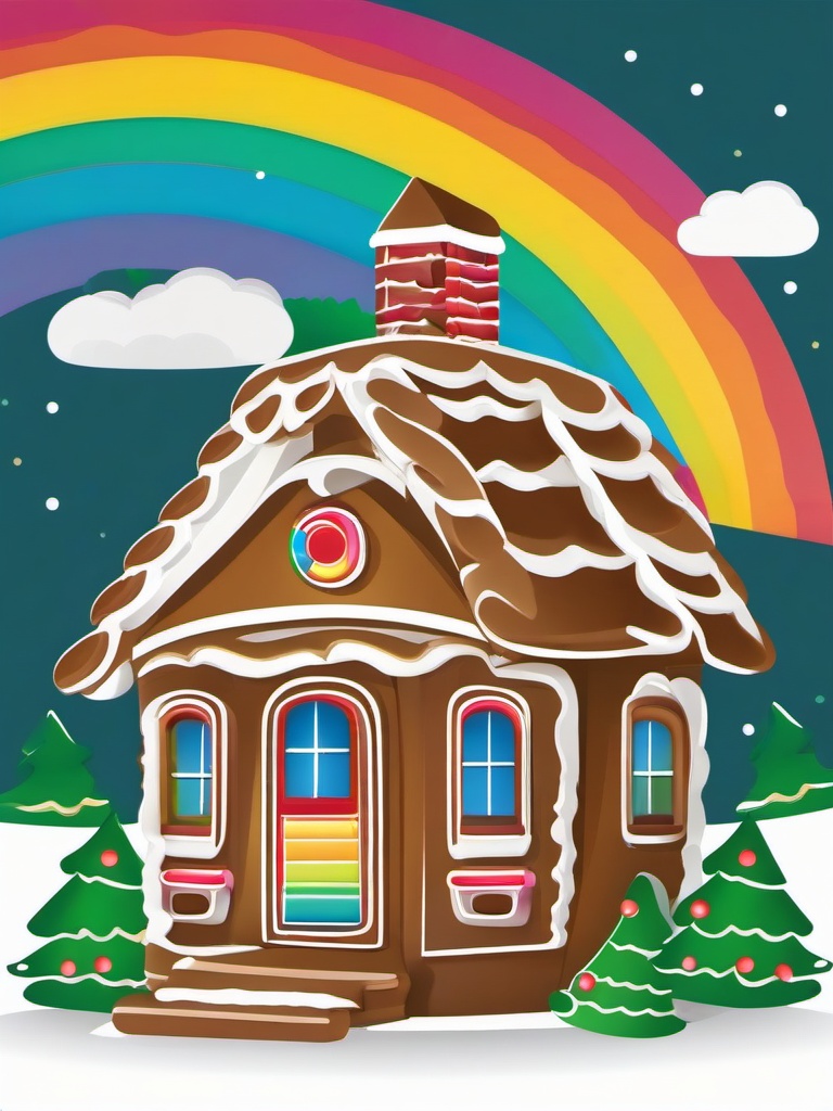 Gingerbread House clipart - gingerbread house with a rainbow roof  color,minimalist,vector clipart