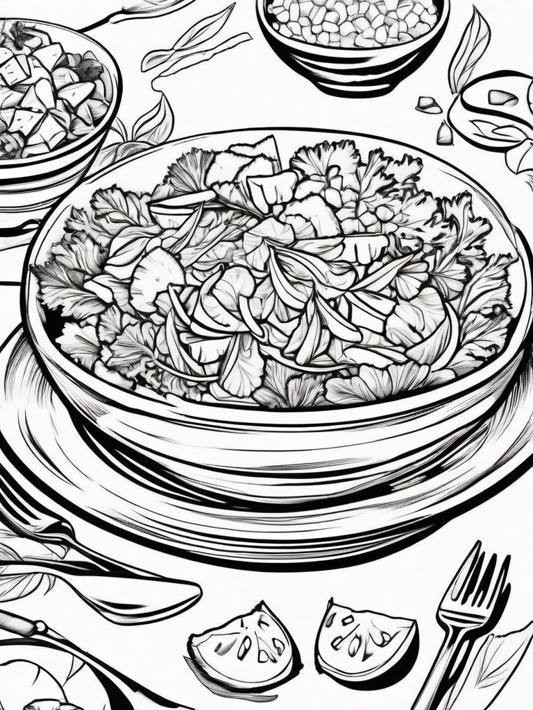 Food Coloring Pages - Bowl of salad with veggies and croutons  simple coloring pages