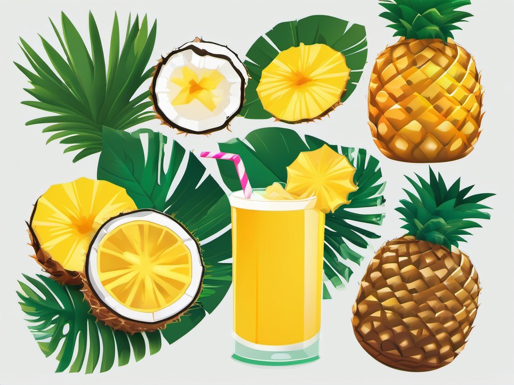 Pineapple and Coconut Drink Clipart - A tropical drink with pineapple and coconut.  color vector clipart, minimal style