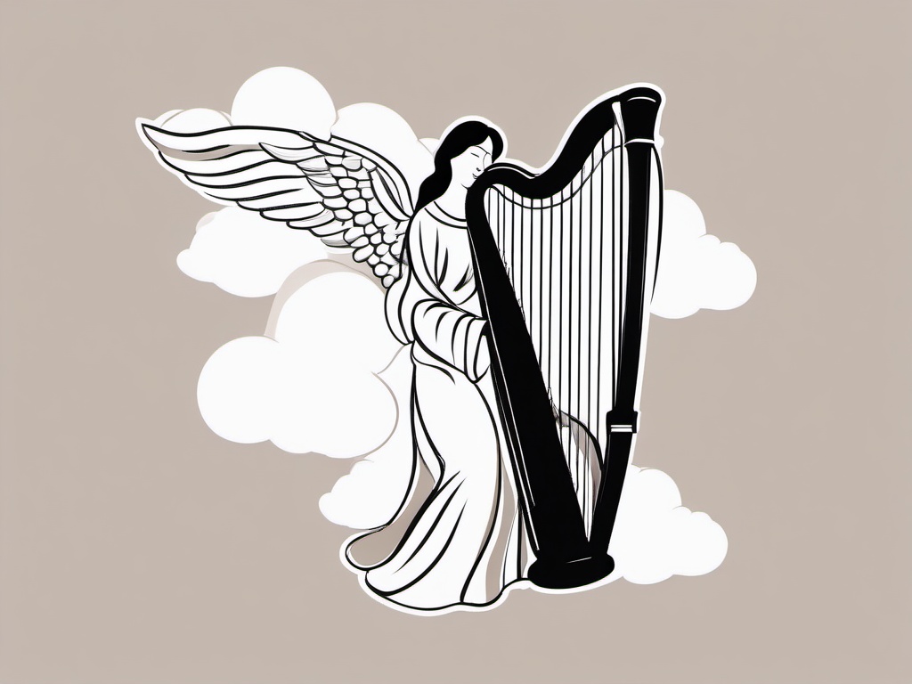 Angel clipart - angel playing a harp in the clouds  color,minimalist,vector clipart