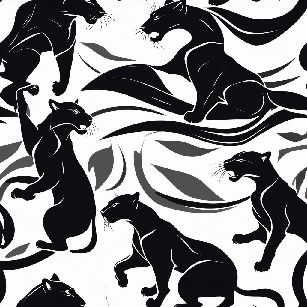 Leaping black panther silhouette ink. Graceful in motion.  minimalist black white tattoo style