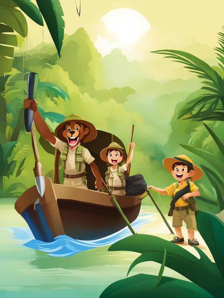 jungle expedition - paint an exciting jungle expedition with explorers and untamed wildlife. 