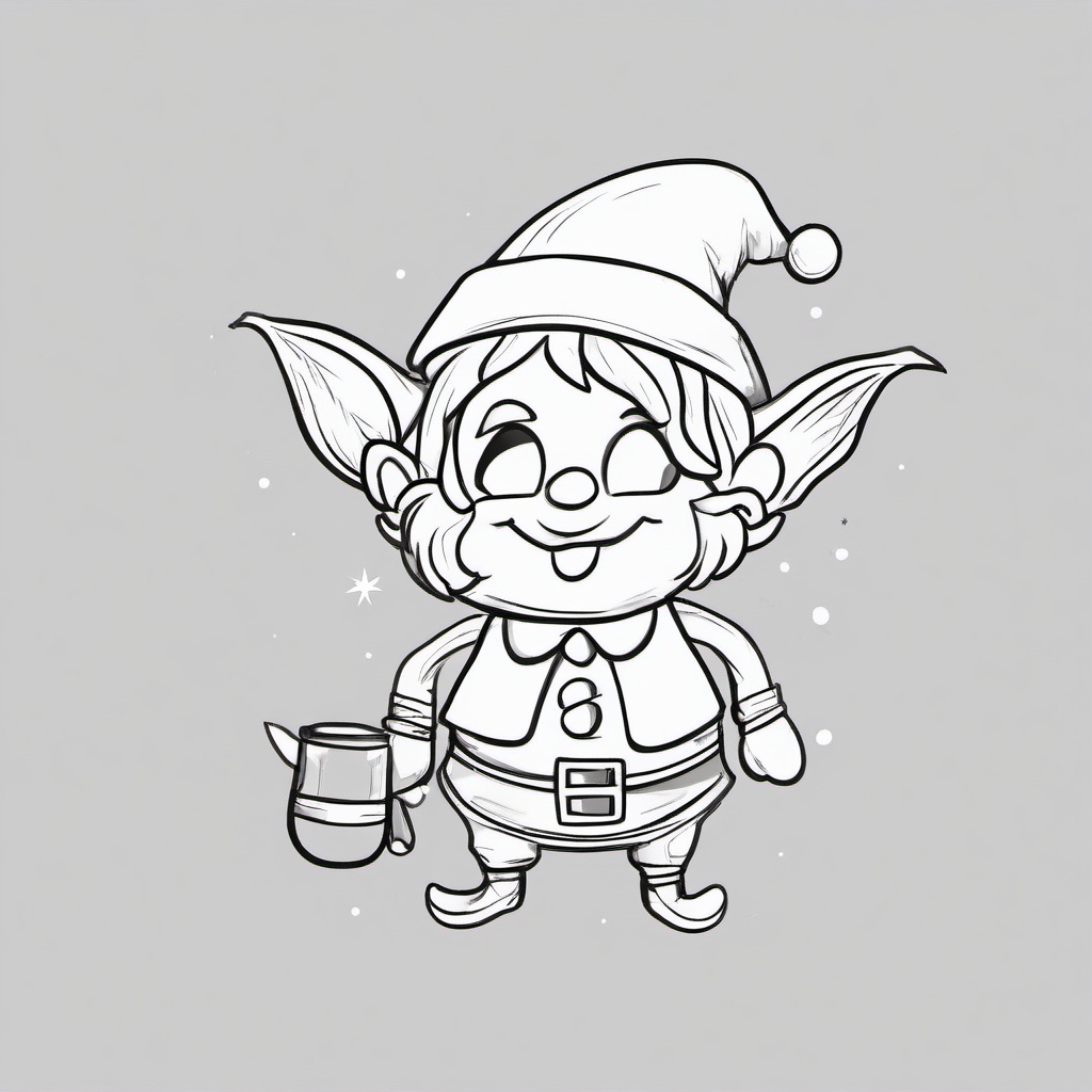 drawing of christmas elf  minimal rough sketch scribbles,doodles,black and white