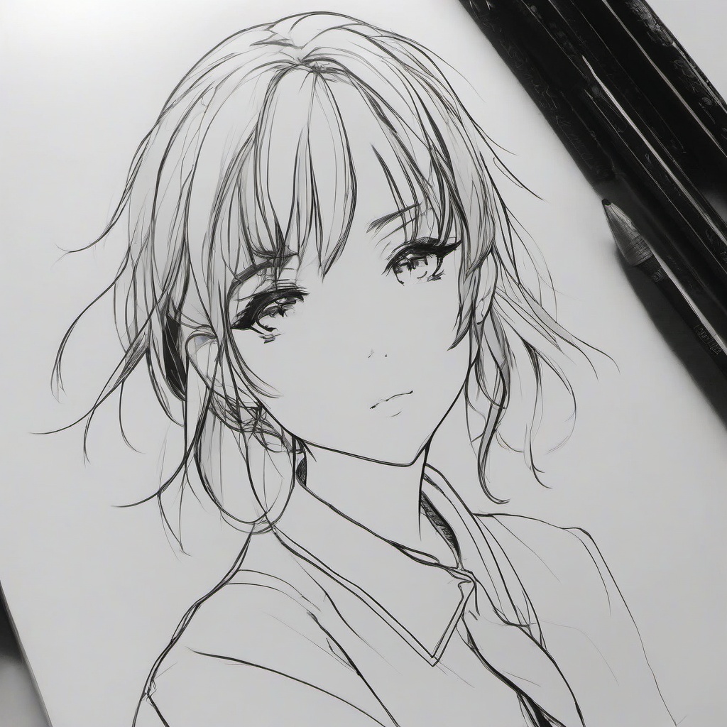 simple drawing of anime  minimal rough sketch scribbles,doodles,black and white