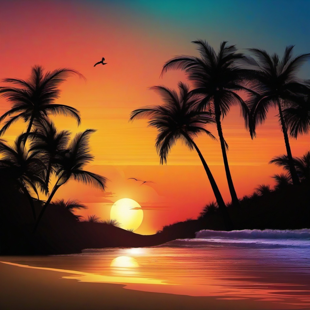 Beach background - sunset and palm trees wallpaper  