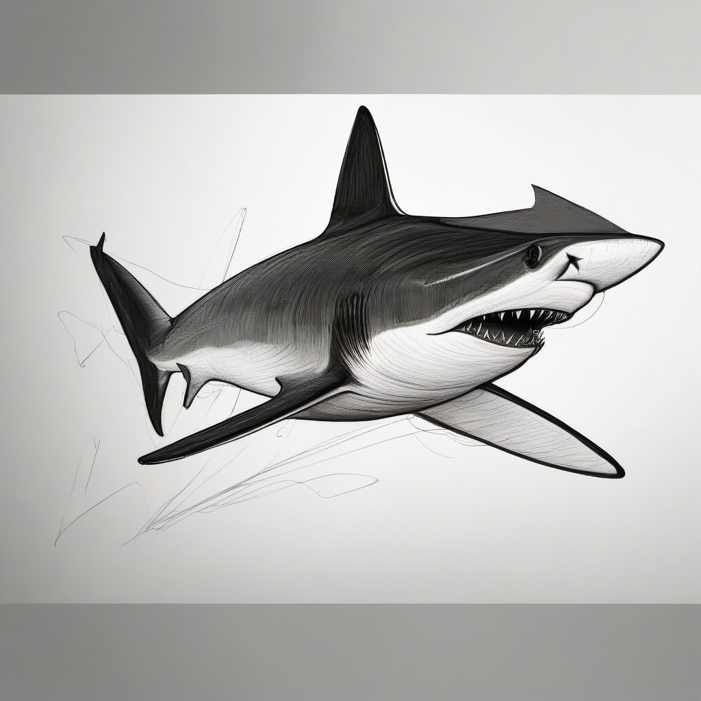 drawing of Deep-sea shark  minimal rough sketch scribbles,doodles,black and white