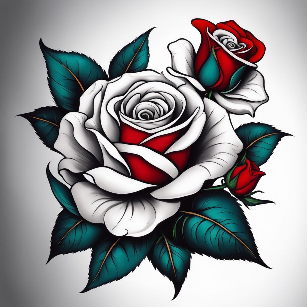 Rose tattoo drawing, Tattoos that feature artistic drawings of roses. , color tattoo design, clean white background