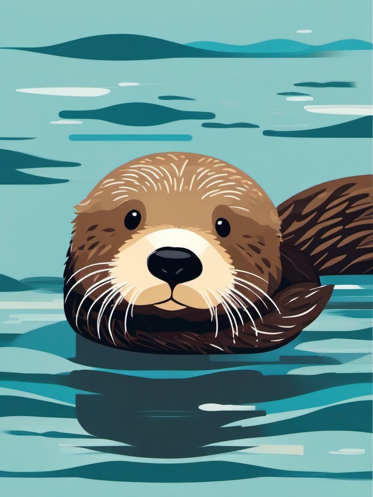 Sea Otter Clip Art - Sea otter floating on its back,  color vector clipart, minimal style