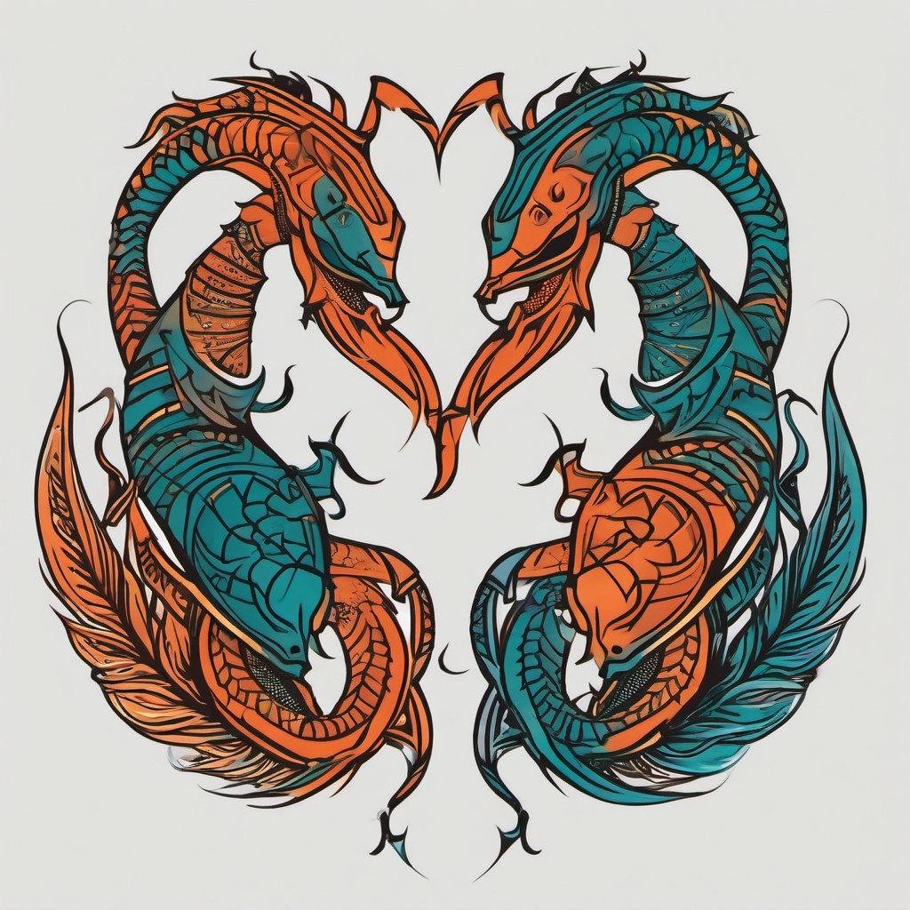 scorpio pisces tattoo together  simple vector color tattoo