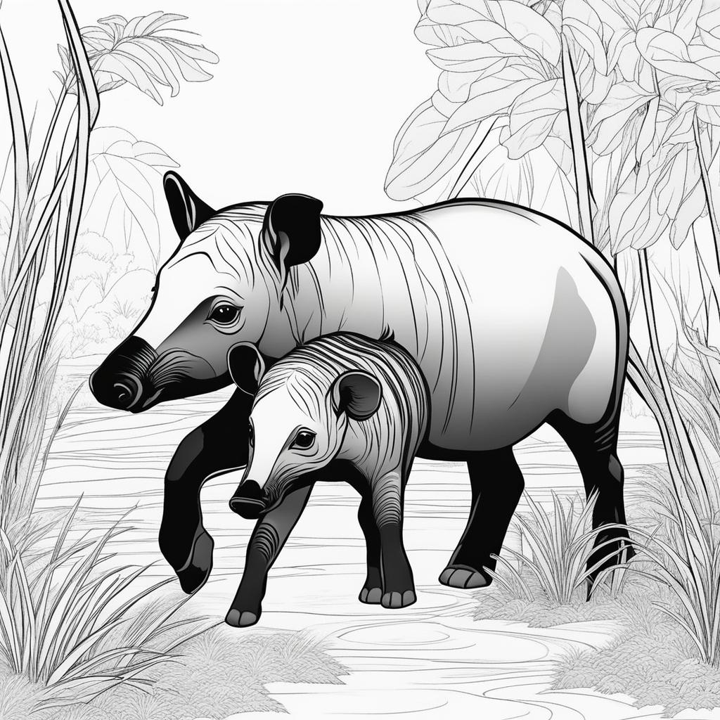 baby tapirs cute animals coloring page 