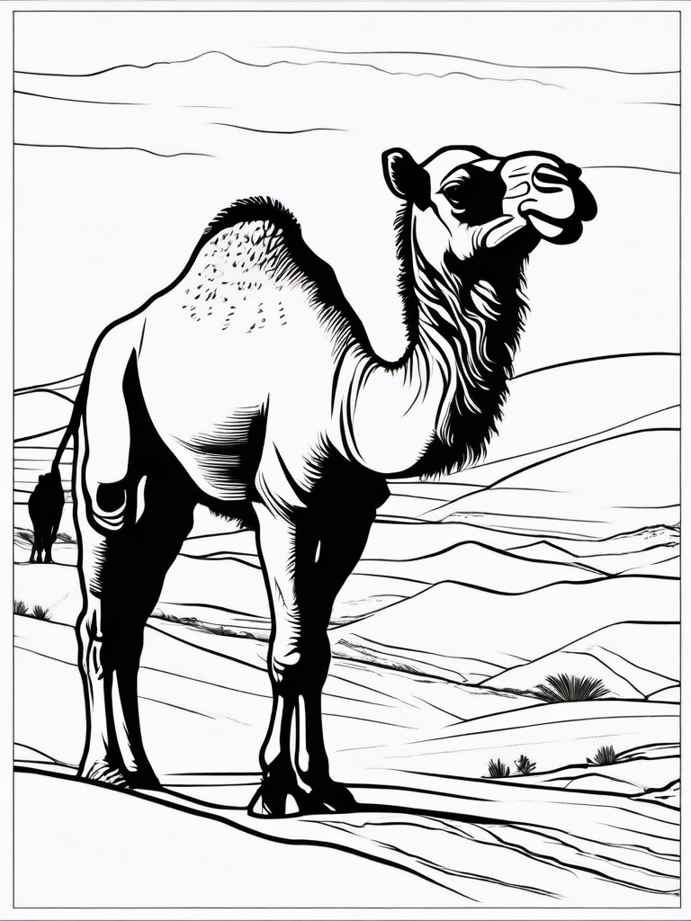 Camel Coloring Pages - Humped Mammal Crossing the Desert  black outline printable coloring page