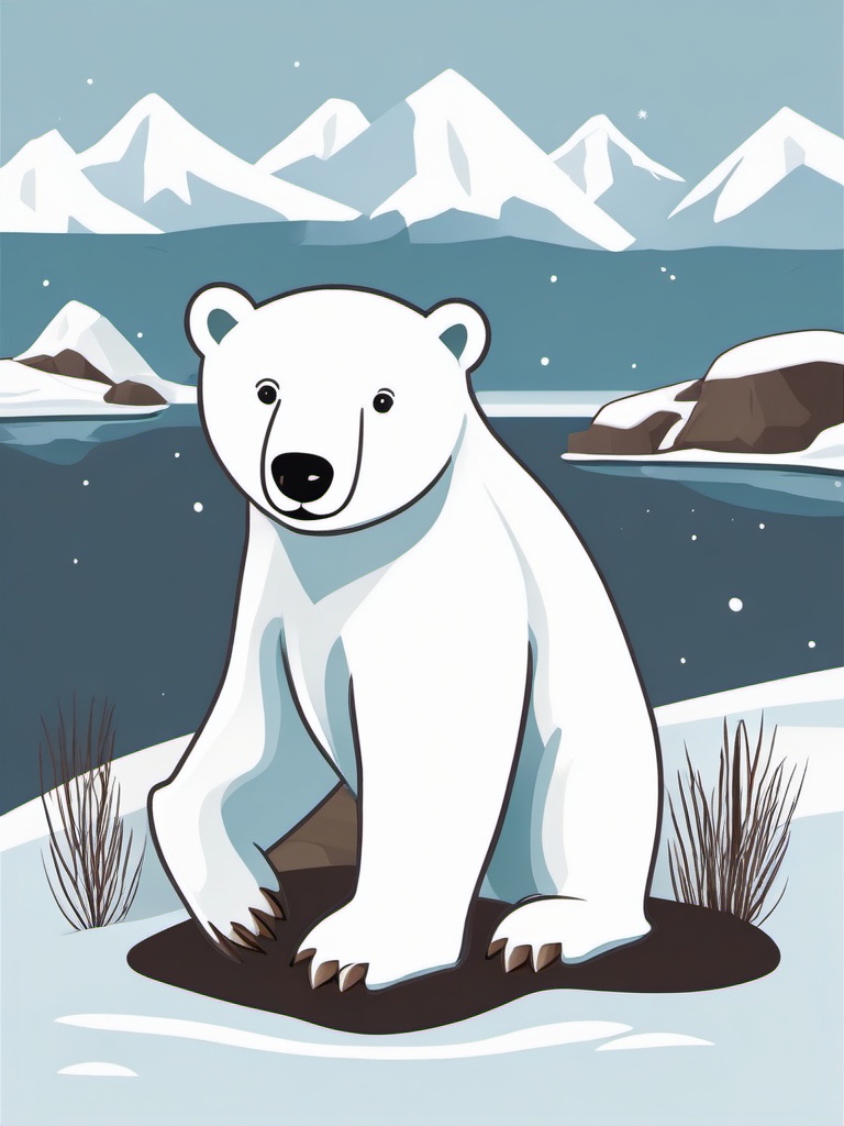 Cute Polar Bear in the Arctic Tundra  clipart, simple