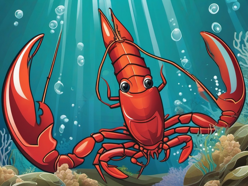 Lobster Cartoon - Cartoon of lobster snapping claws underwater  