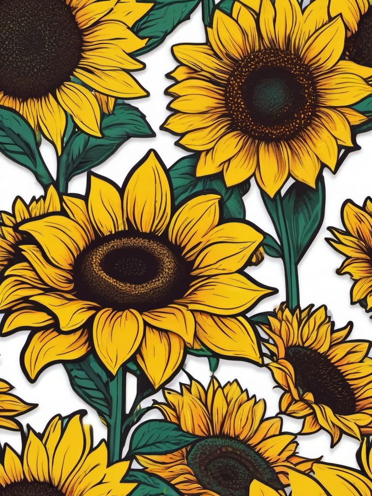 Sunflower Sticker - Vibrant sunflower illustration, ,vector color sticker art,minimal