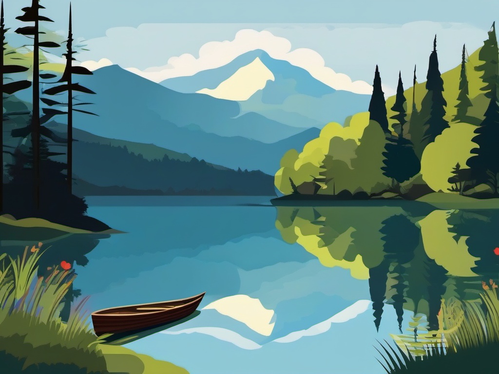 Mountain Lake Serenity clipart - Serenity at a tranquil mountain lake, ,vector color clipart,minimal