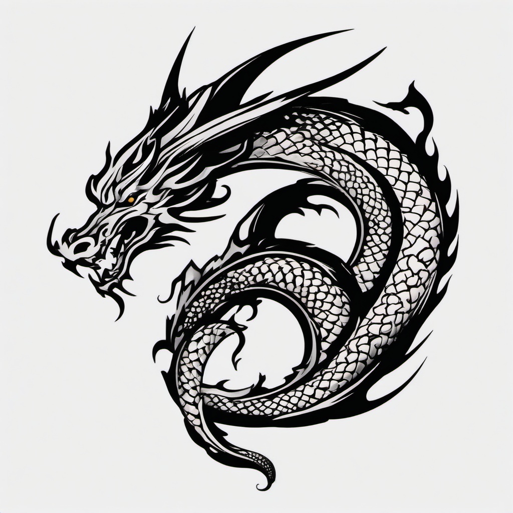 Dragon Tattoo - A general category of tattoos featuring dragons.  simple color tattoo,minimalist,white background