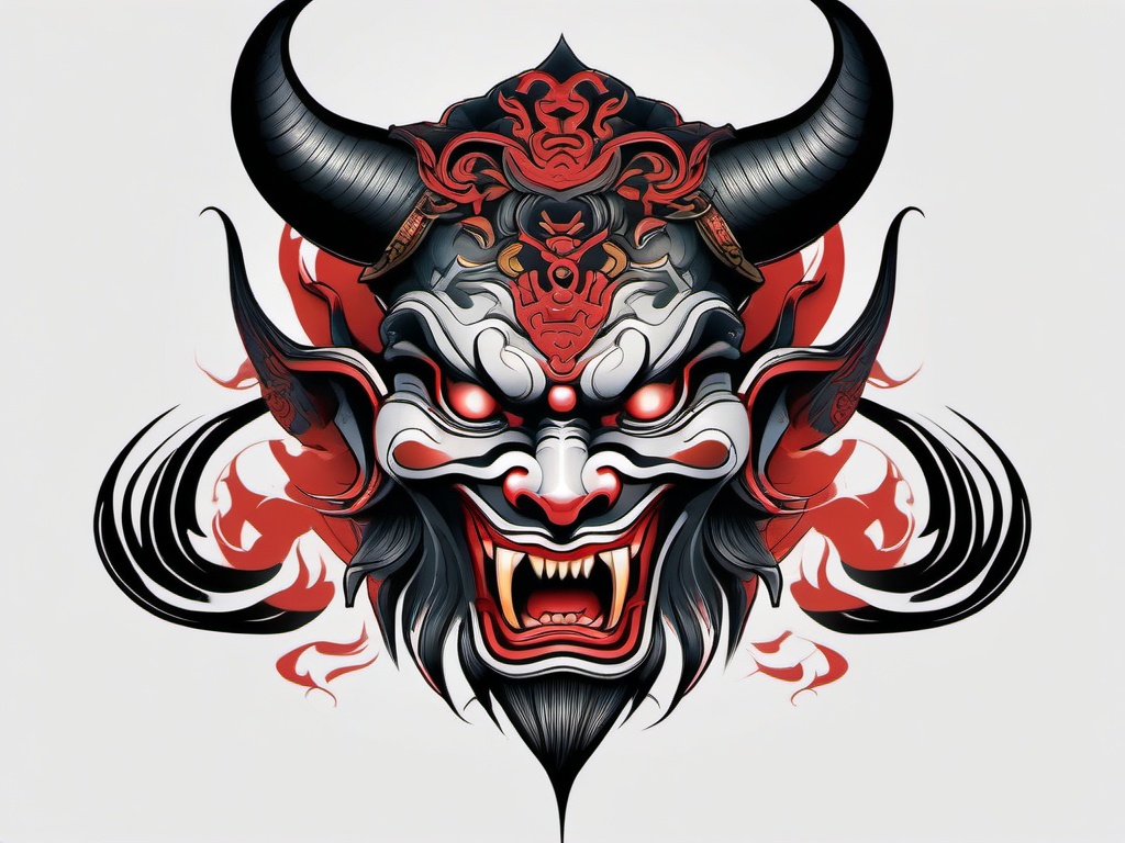 Asian Demon Tattoo-Artistic and traditional tattoo featuring a demon in an Asian-inspired style, showcasing cultural aesthetics.  simple color tattoo,white background