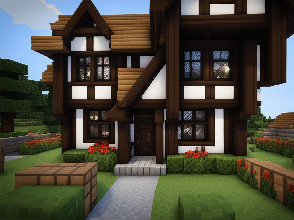 traditional tudor-style cottage with half-timbered walls - minecraft house design ideas minecraft block style