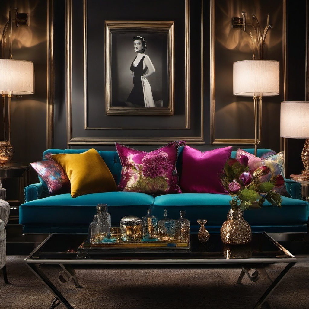 Vintage Hollywood Glamour - Add a touch of old Hollywood glamour to your living room. , living room decor ideas, multicoloured, photo realistic, hyper detail, high resolution,