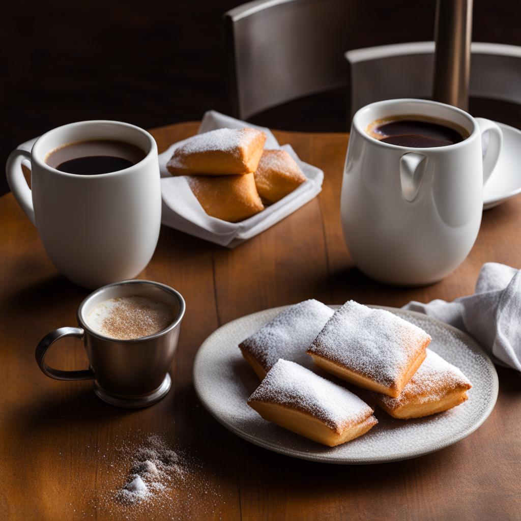 a tower of fluffy, powdered sugar-dusted beignets, served with a side of chicory coffee. 