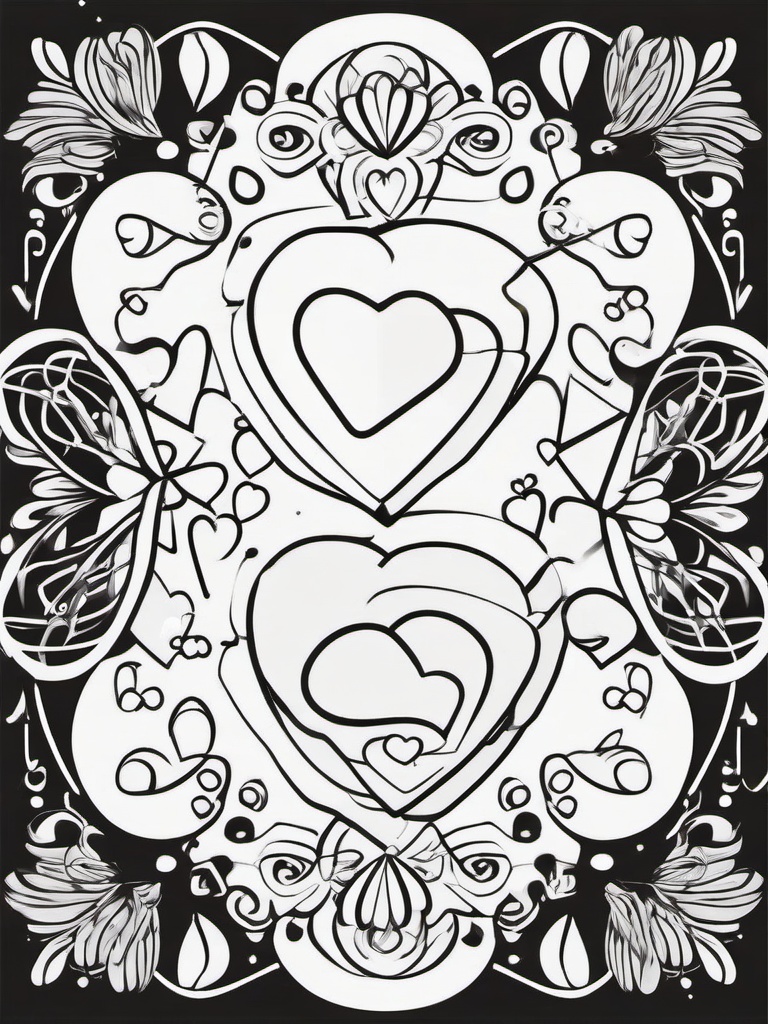 Kawaii Valentine’s Day Coloring Pages - Cute Hearts and Love Creatures  minimal black outline printable sheet, coloring page