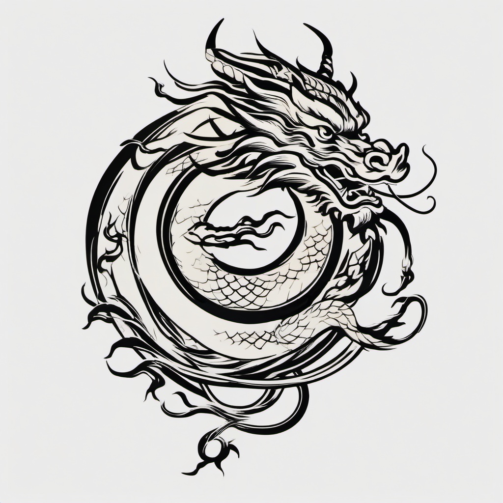 Simple Chinese Dragon Tattoo - Minimalistic and simple Chinese dragon tattoo.  simple color tattoo,minimalist,white background