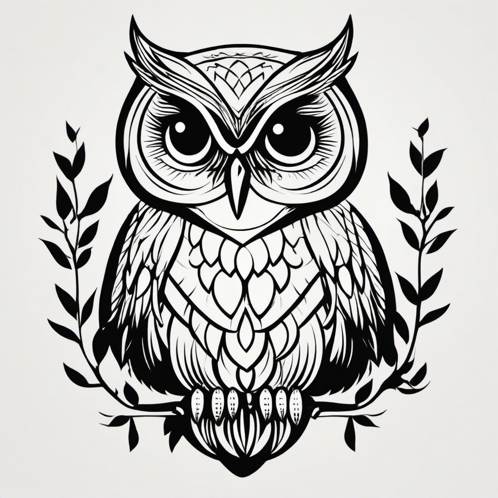 Basic Simple Owl Tattoo - Keep it minimal and straightforward with a basic and simple owl tattoo.  simple color tattoo,vector style,white background