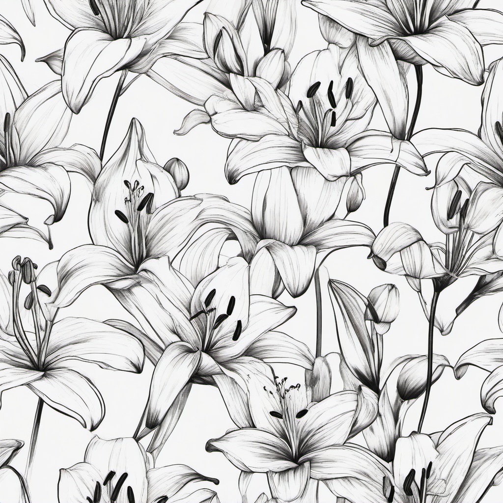 drawing of lilies  minimal rough scribbles,doodles,black and white