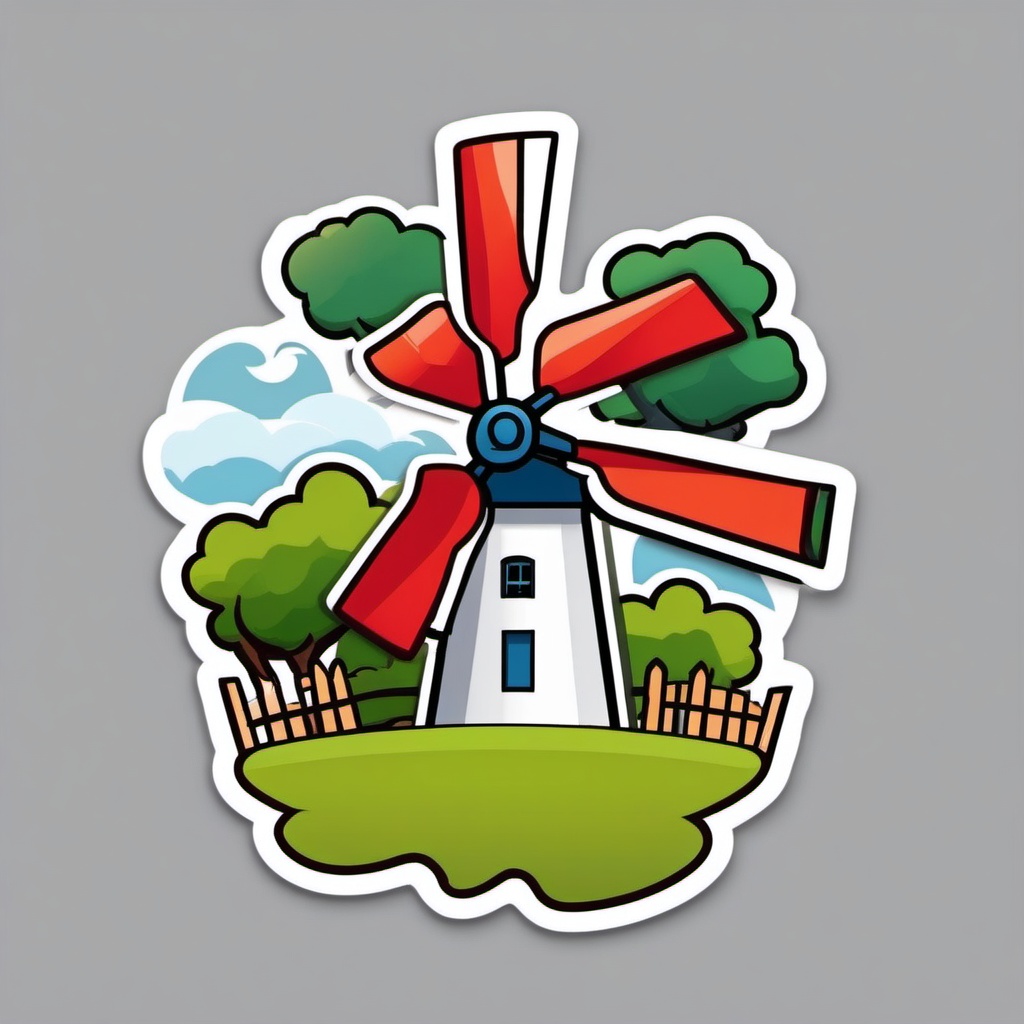 Countryside Windmill Emoji Sticker - Rural charm with a turning windmill, , sticker vector art, minimalist design