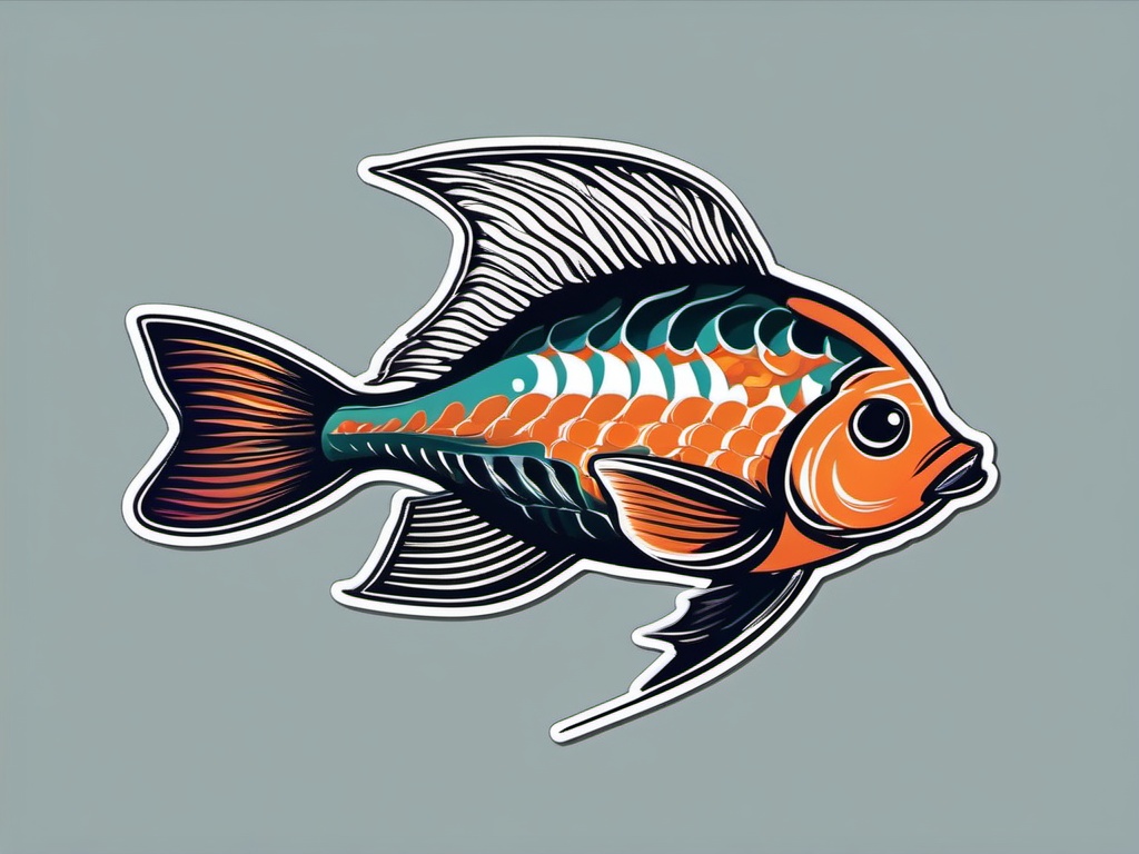 Fish Sticker - A swimming fish with fins, ,vector color sticker art,minimal