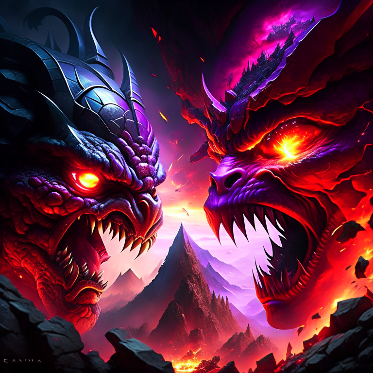 gorgon vs cyclops - monstrous foes face each other in a volcanic lair, petrifying gaze and boulders crashing. 