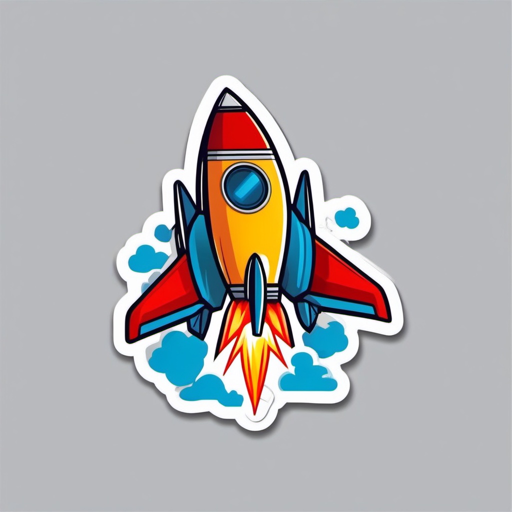 Rocket Sticker - Cartoon rocket launch, ,vector color sticker art,minimal