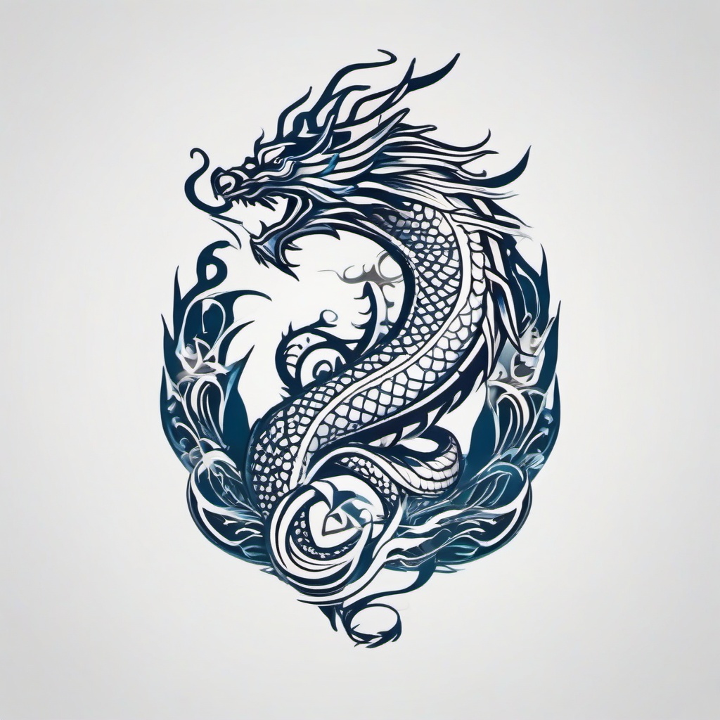 Aquarius Dragon Tattoo - Tattoo inspired by the zodiac sign Aquarius with a dragon motif.  simple color tattoo,minimalist,white background