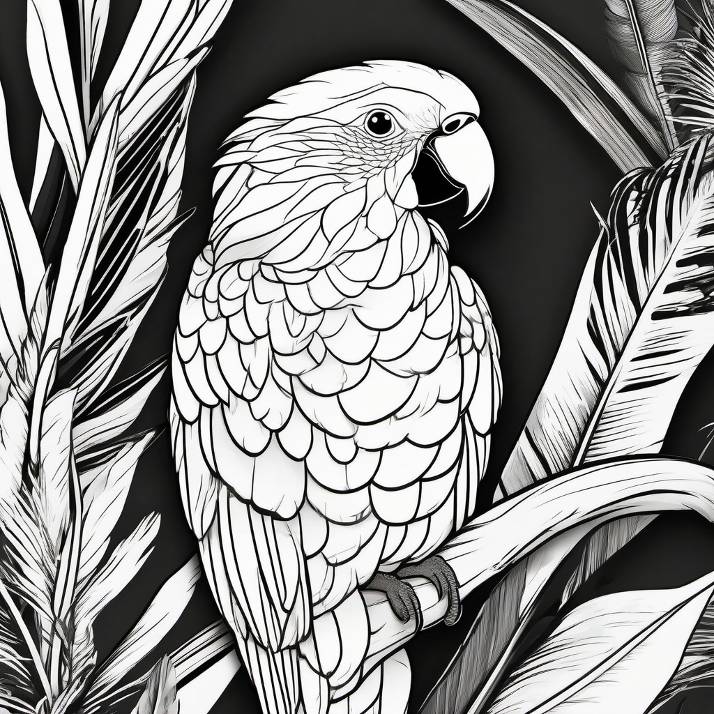 Parrot Tattoo - Vibrant parrot in a tropical paradise, symbolizing freedom  few color tattoo design, simple line art, design clean white background