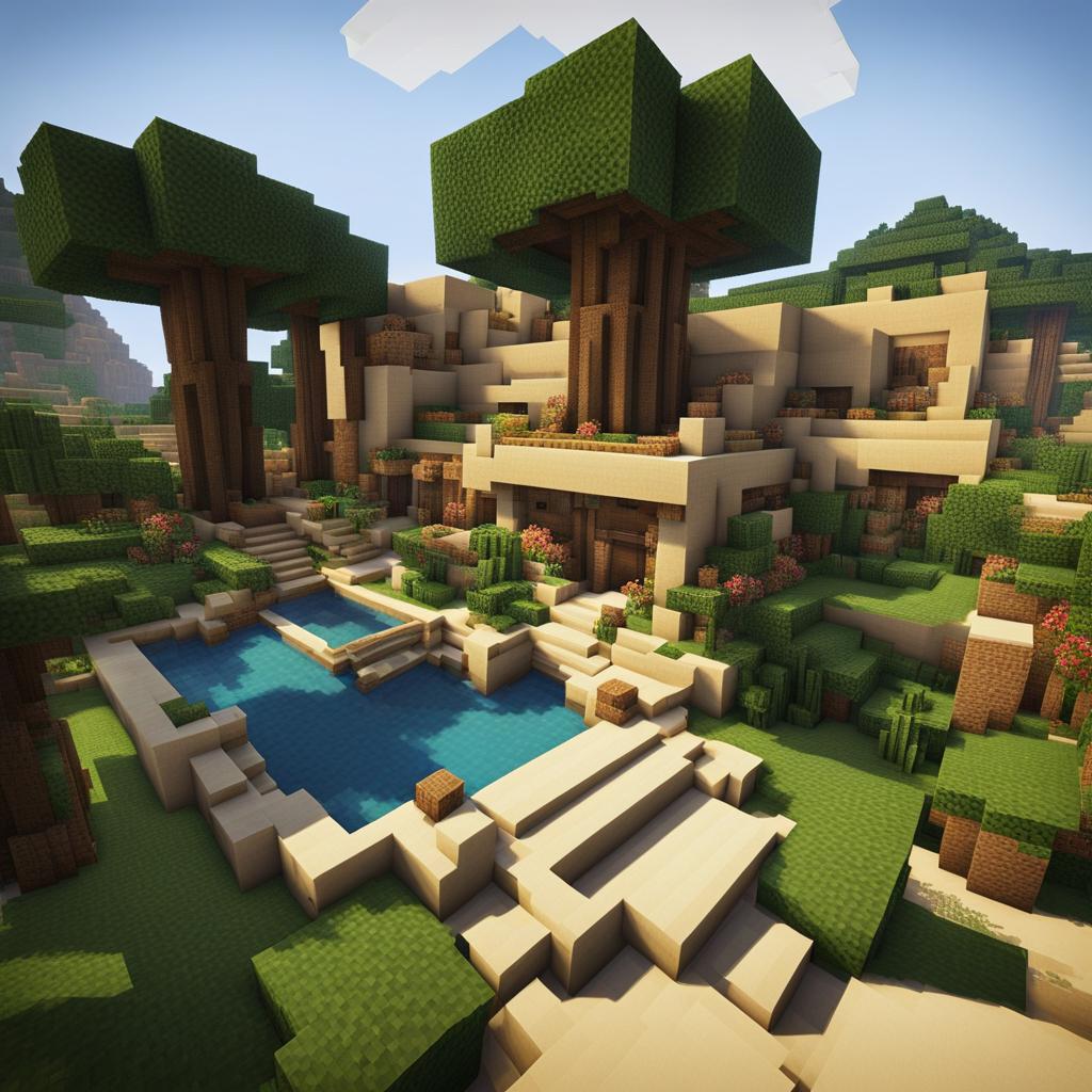 desert oasis with sandstone buildings and lush gardens - minecraft house ideas minecraft block style