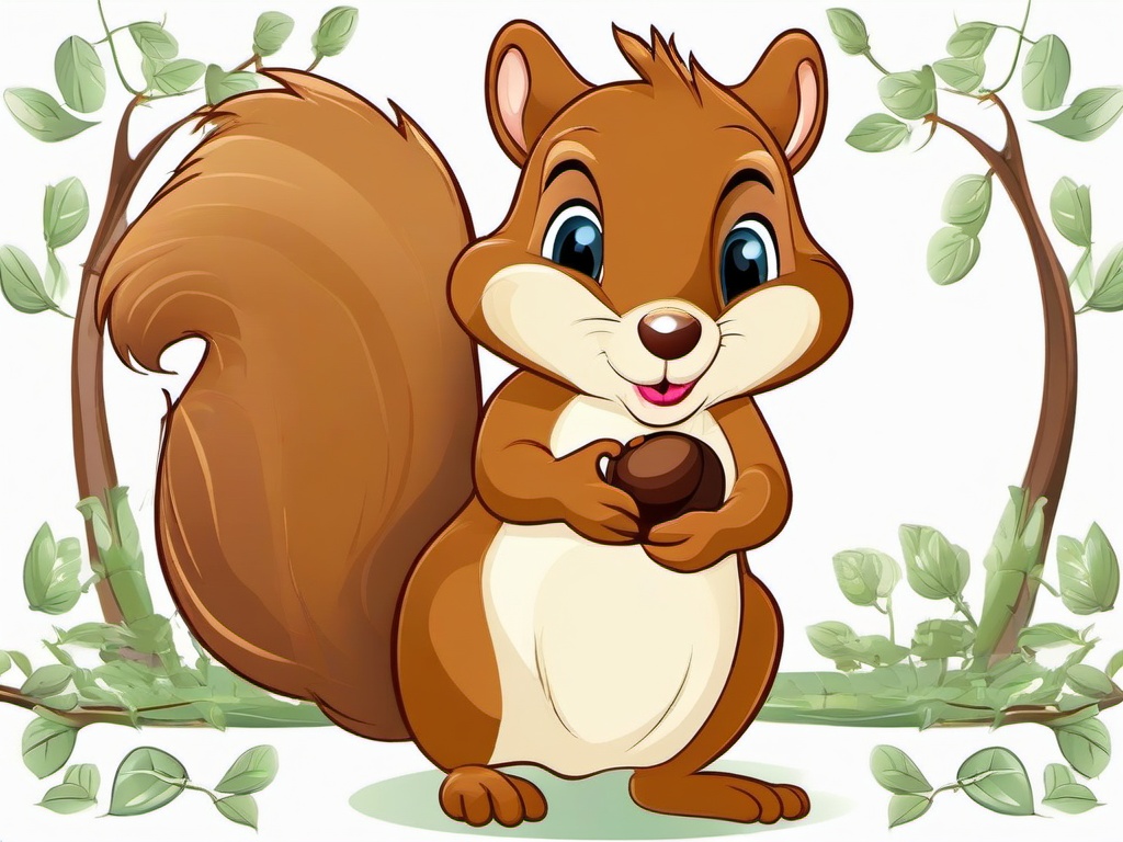 Squirrel Cartoon - Cartoon of squirrel holding an acorn  