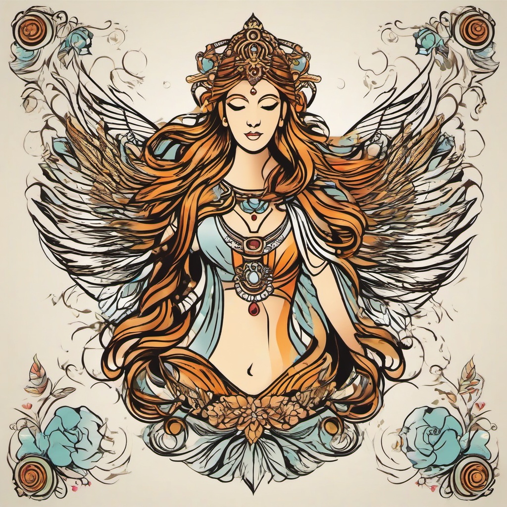 virgo goddess tattoo  simple vector color tattoo