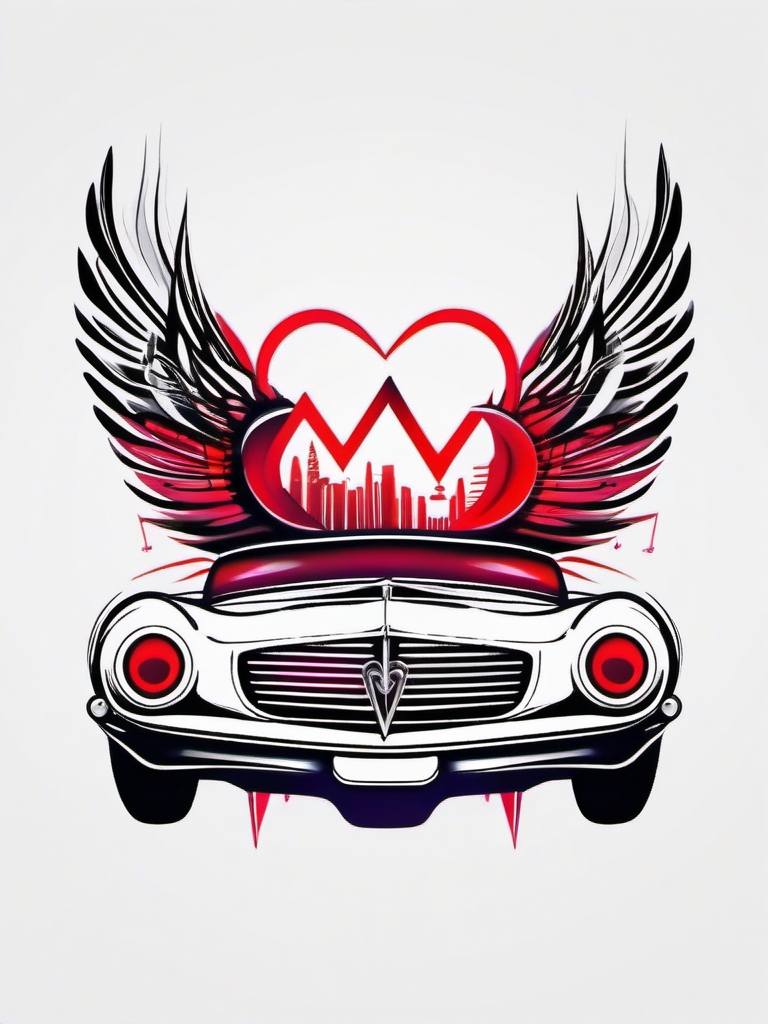 Abstract car heartbeat tattoo. Rhythmic pulse of automotive life.  color tattoo design, white background