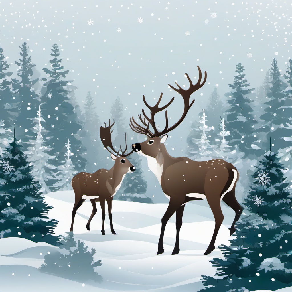 Reindeer clipart - reindeer in a snowy forest  