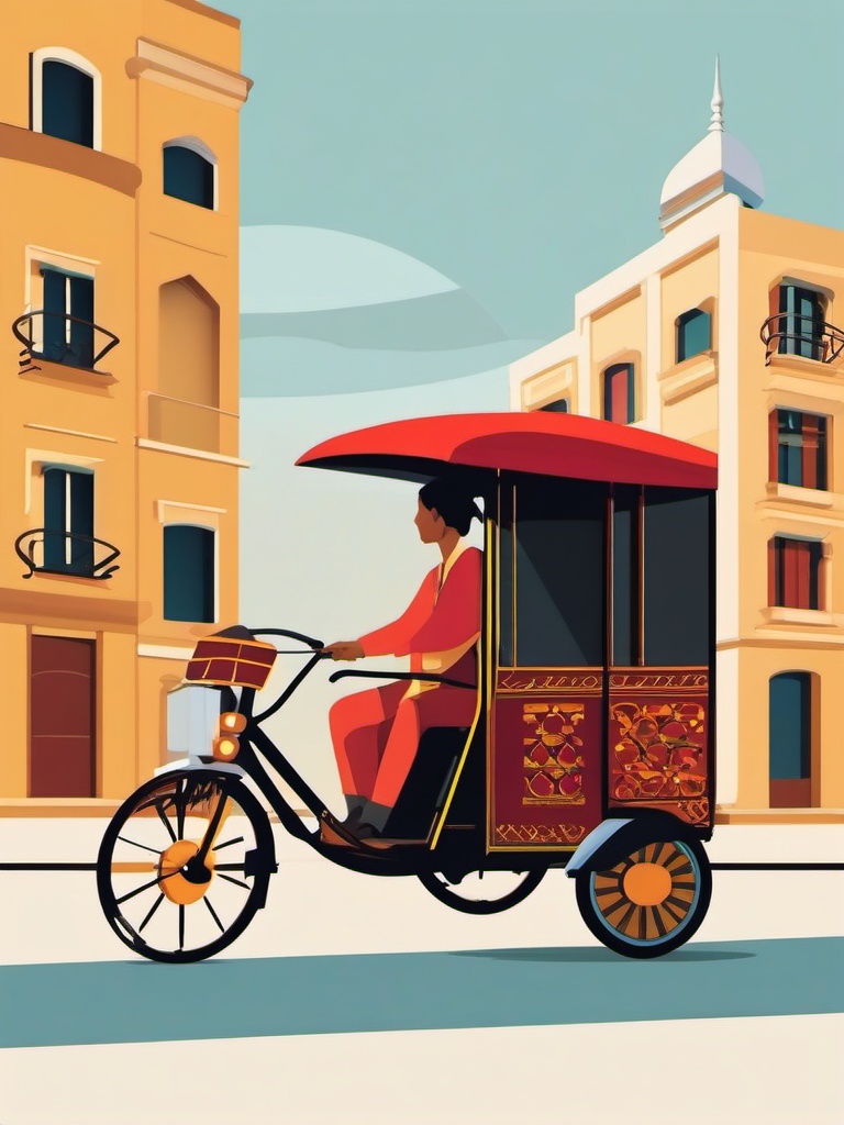 Rickshaw Clipart - A traditional rickshaw carrying passengers.  color vector clipart, minimal style