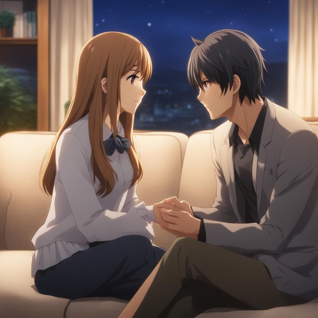 taiga aisaka engages in a heartfelt argument with ryuuji in a cozy living room. 