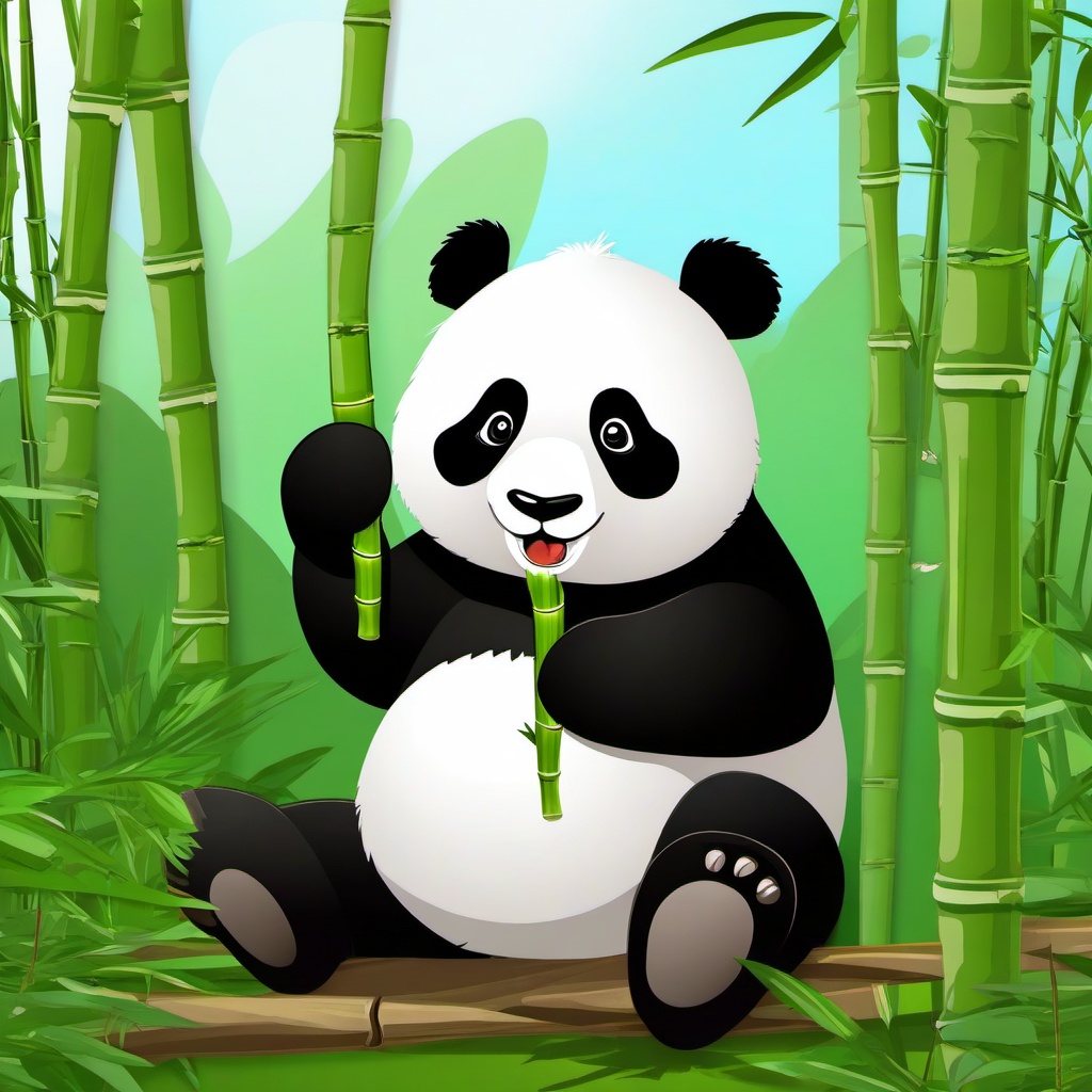 Panda cartoon - Panda munching on bamboo  