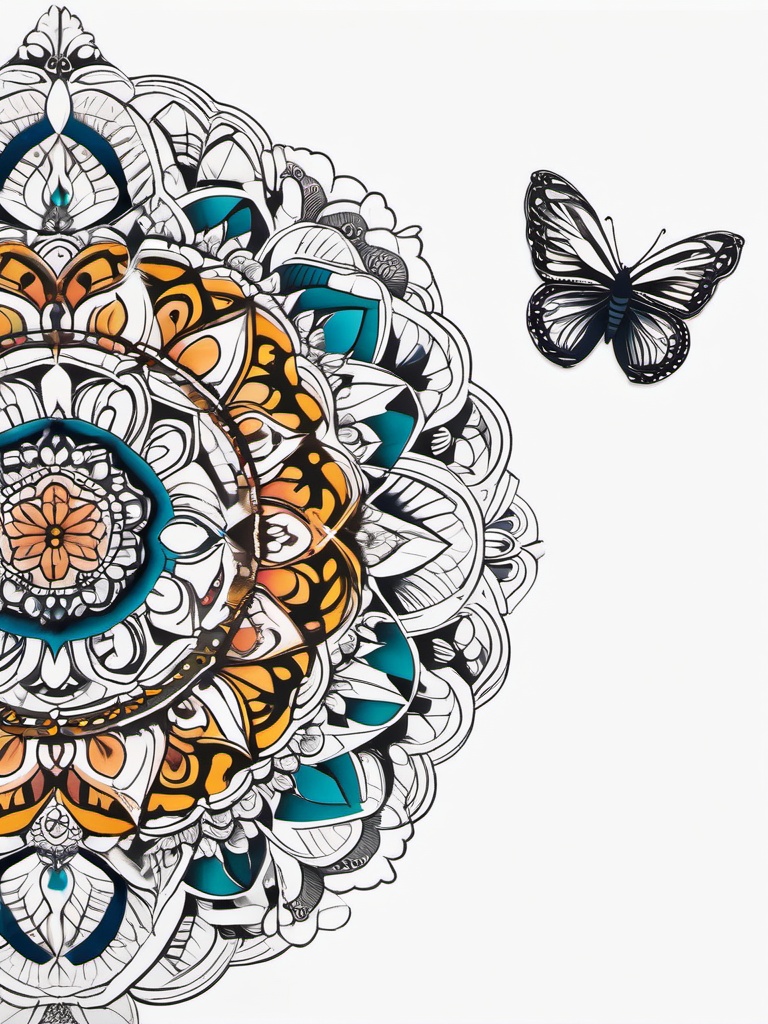 butterfly tattoo mandala  simple color tattoo, minimal, white background