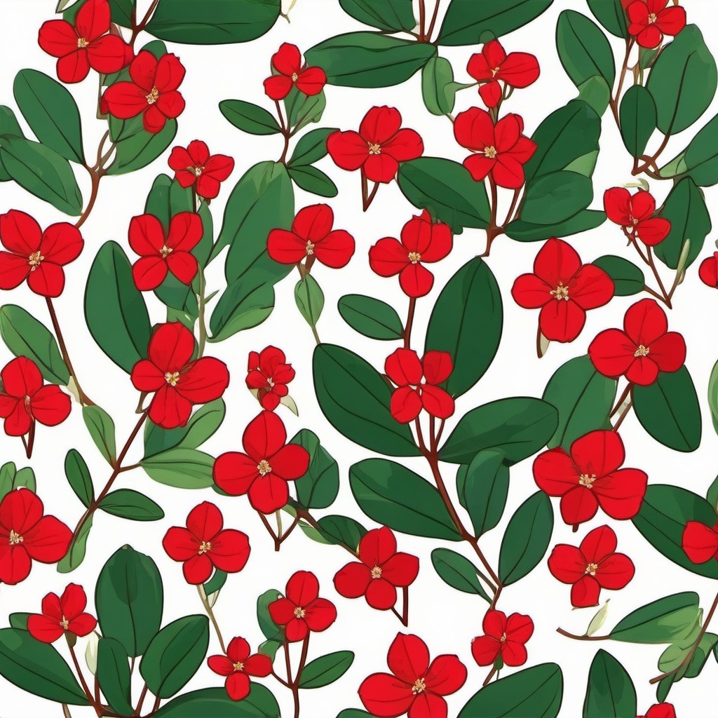 Alpine Bearberry Clip Art - Bearberry leaves and tiny flowers in the alpine zone,  color vector clipart, minimal style